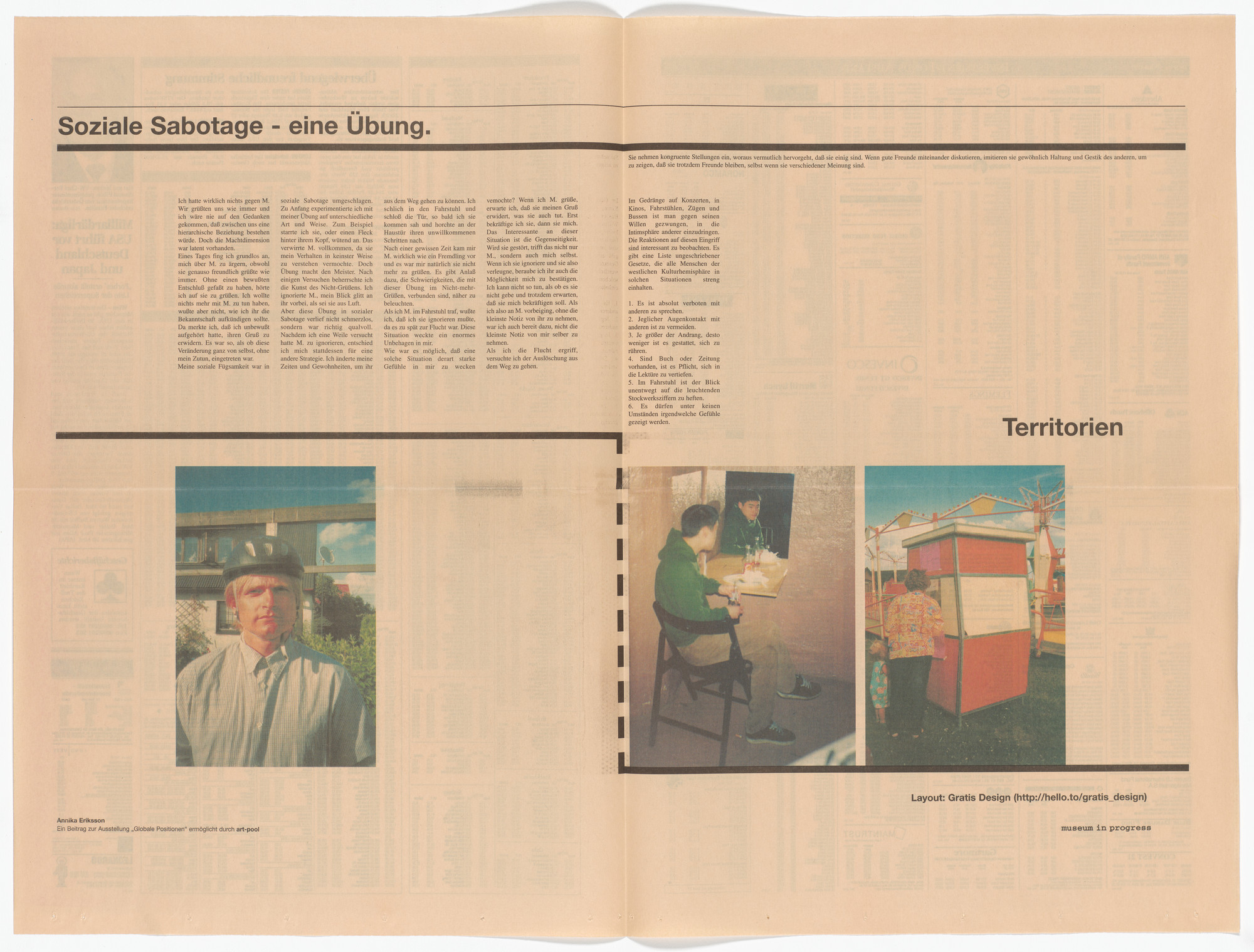 Annika Eriksson. Untitled from the Museum in Progress project Global Positions