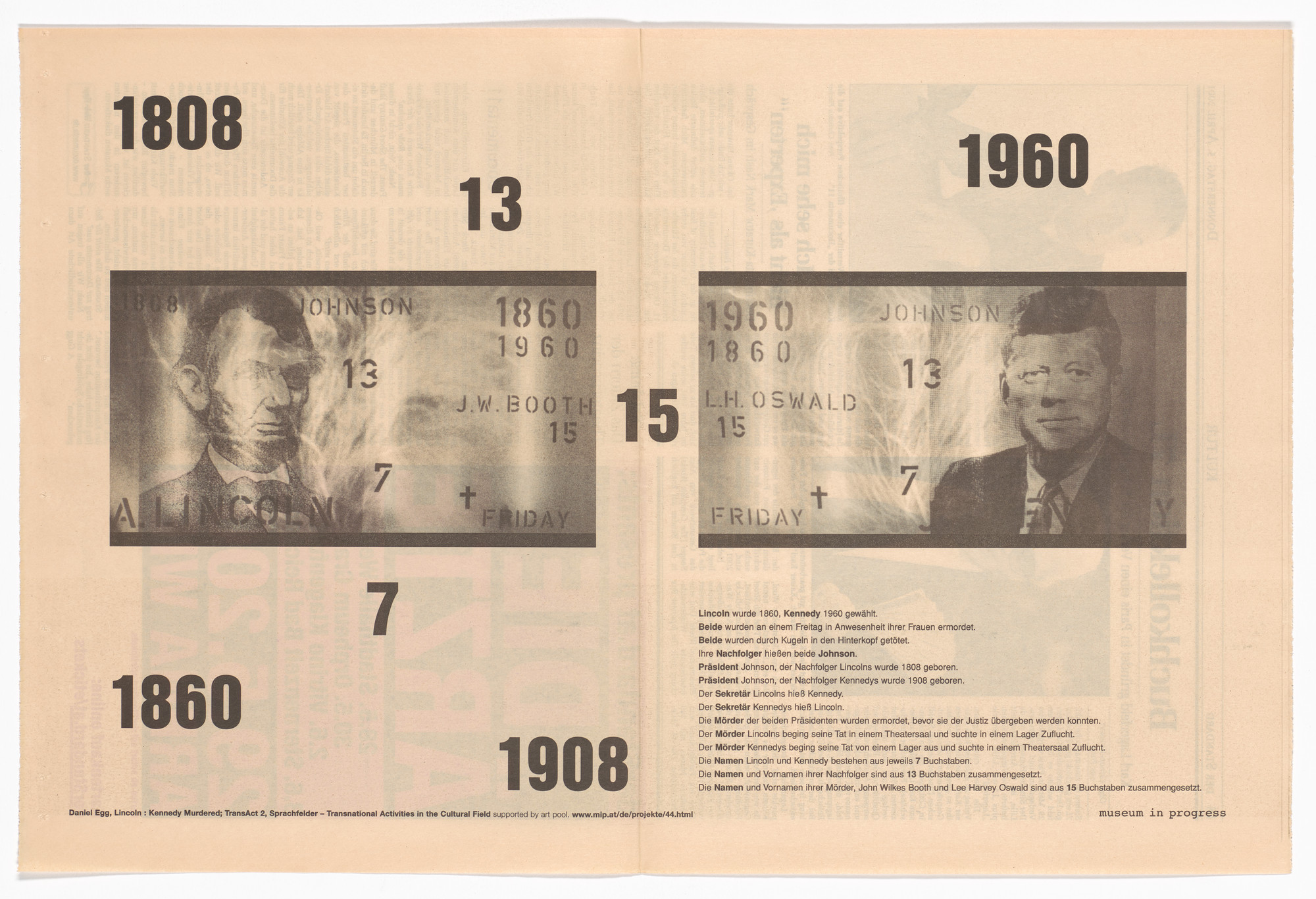 Daniel Egg. Lincoln : Kennedy Murdered from the Museum in Progress project TransAct 2 - Linguistic Fields
