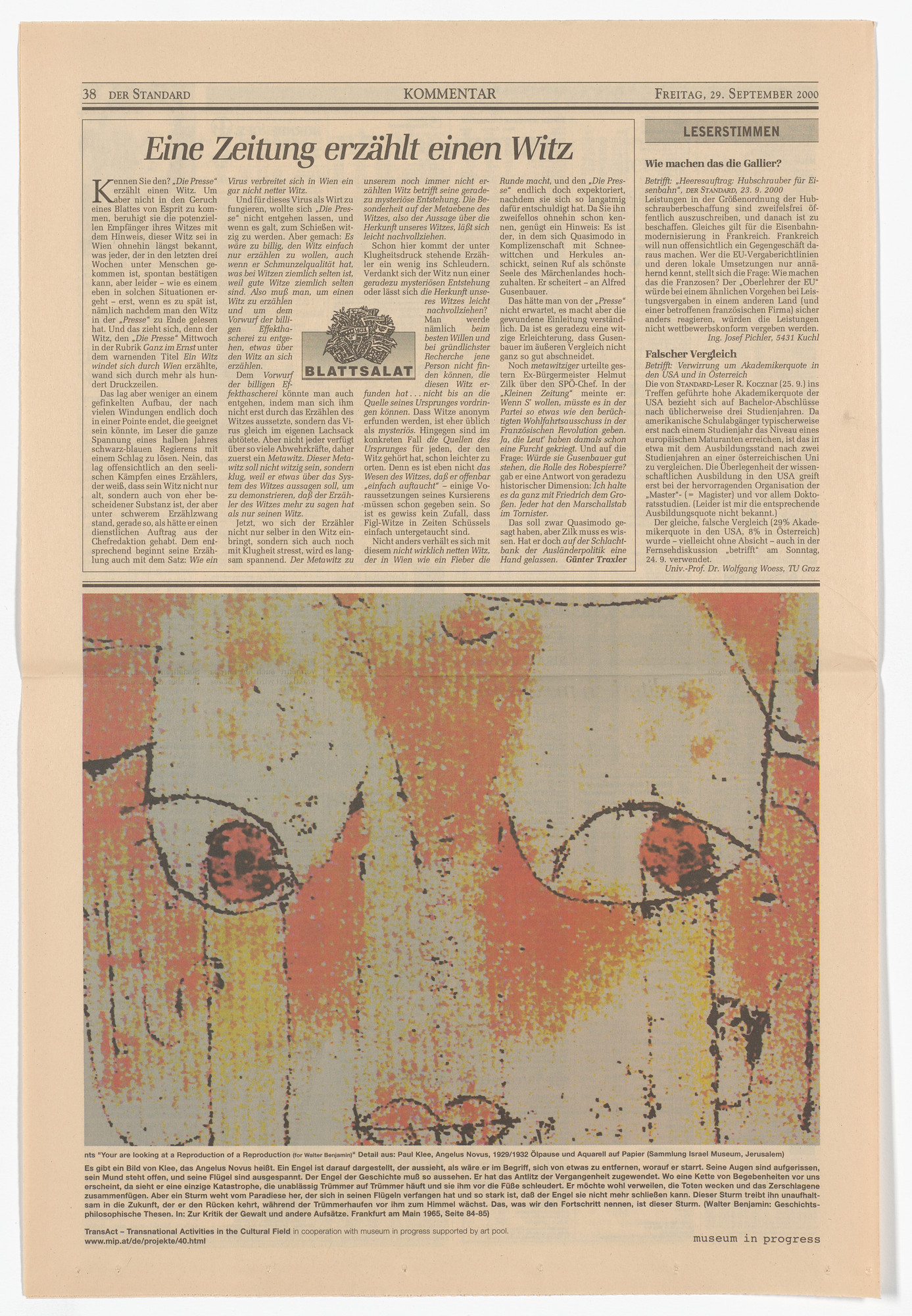 Naomi Tereza Salmon. You are looking at a reproduction of a reproduction ( for Walter Benjamin ) from the Museum in Progress project TransAct: Transnational Activities in the Cultural Field