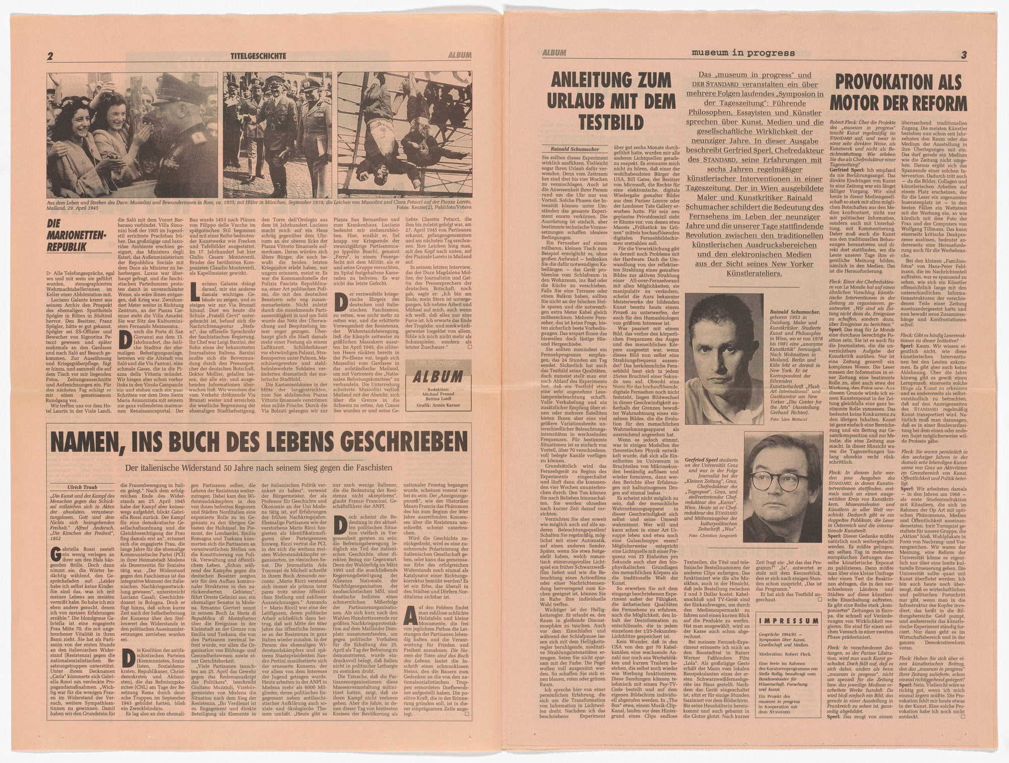 Dr. Gerfried Sperl, Rainald Schumacher. Untitled for the Museum in Progress project Symposia: Art, Society and Media