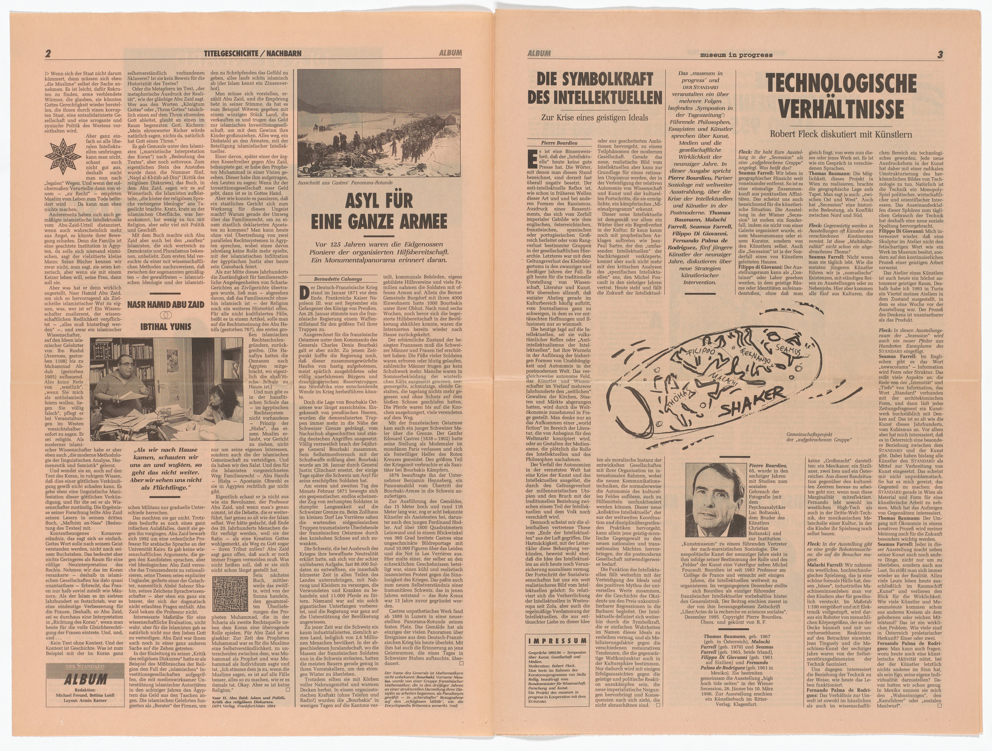 Thomas Baumann, Pierre Bourdieu, Malachi Farrell, Seamus Farrell, Filippo di Giovani, Fernando Palma de Rodriguez. Untitled for the Museum in Progress project Symposia: Art, Society and Media