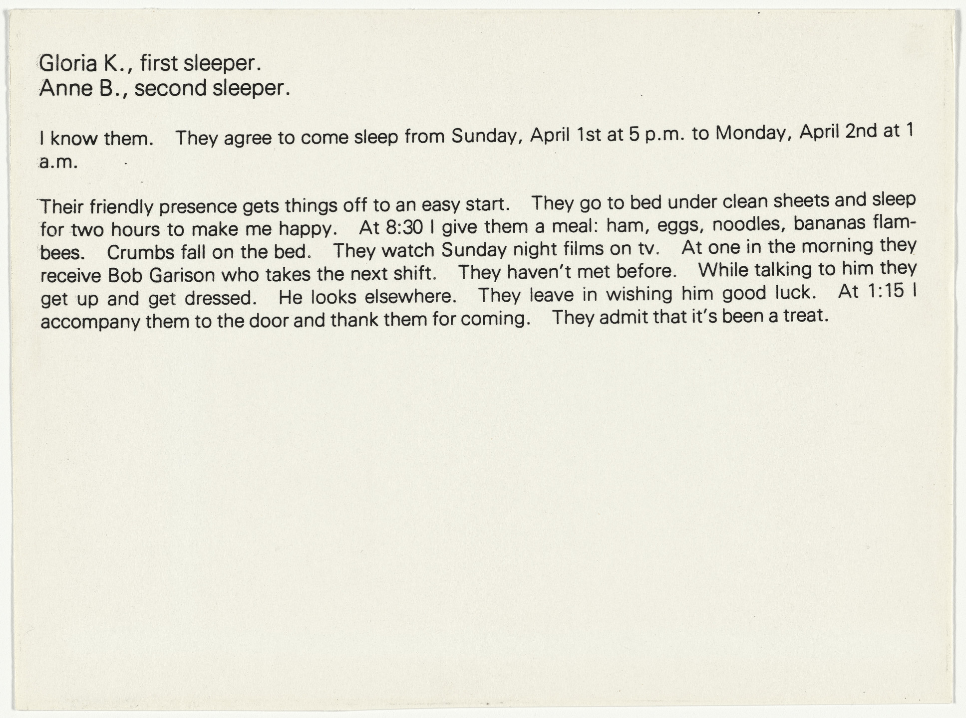 Sophie Calle. Sleepers (Les Dormeurs). 1979