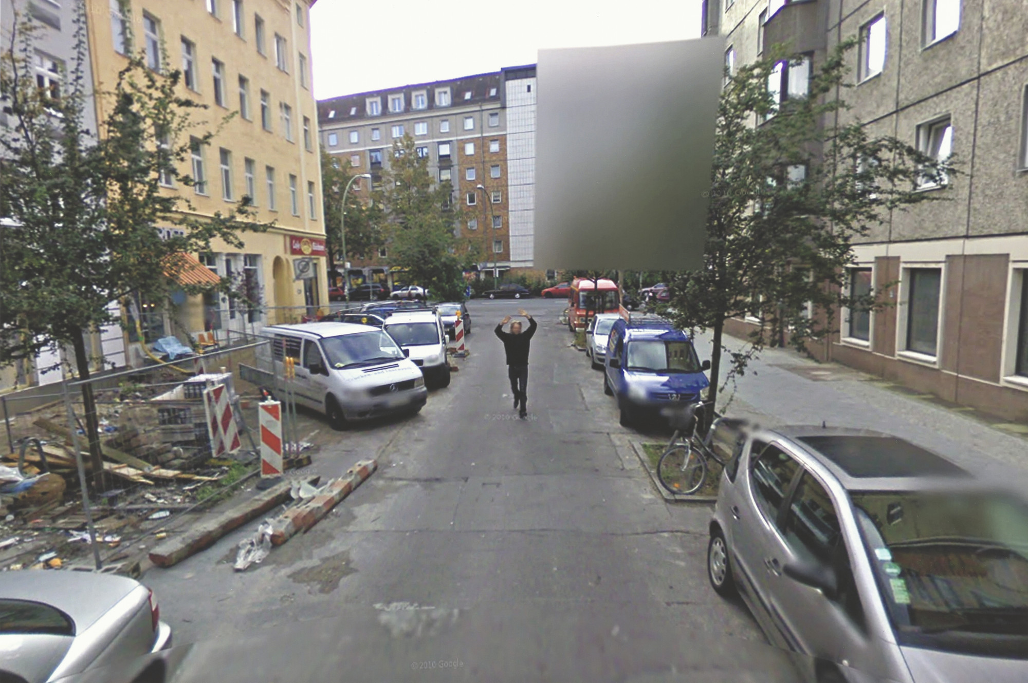 Aram Bartholl. 15 Seconds of Fame, Borsigstraße, Berlin, Germany (photograph: Google Street View). 2010