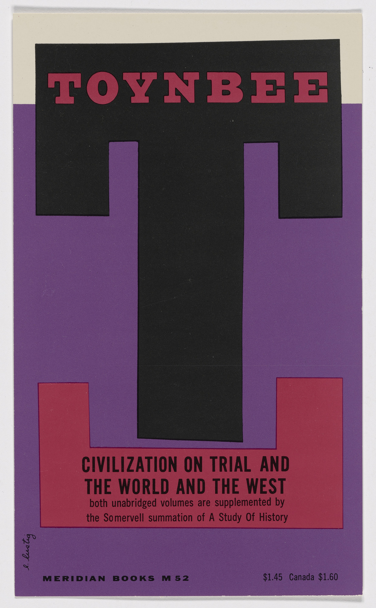 Elaine Lustig Cohen. Book cover for "Civilization on Trial and the World and the West" by Arnold Joseph Toynbee