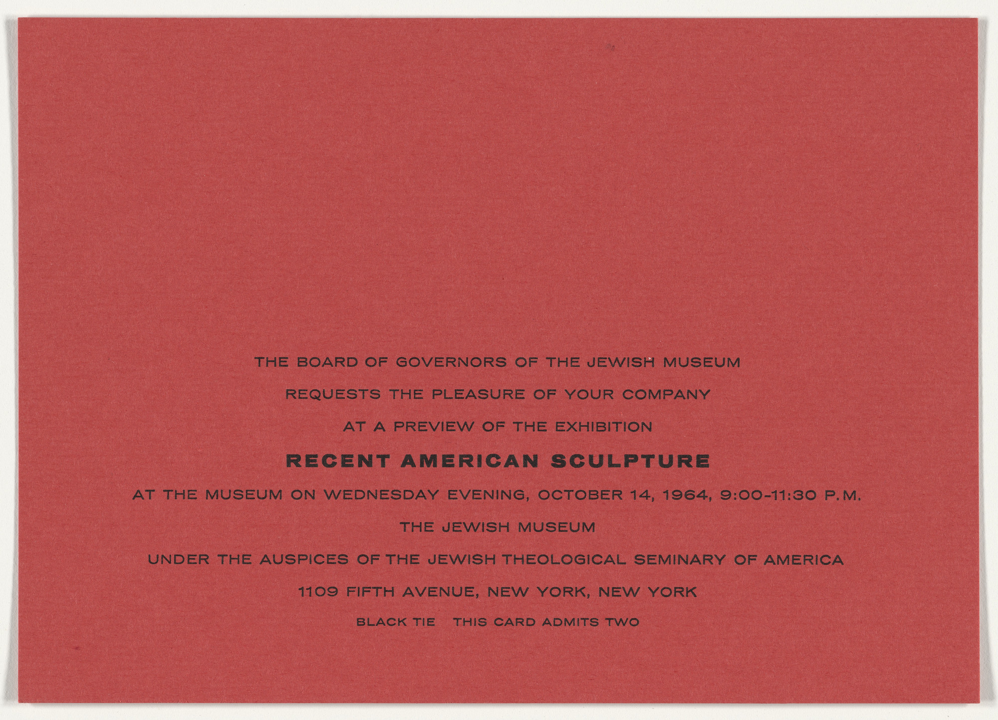 Elaine Lustig Cohen. Invitation cards for opening receptions at the Jewish Museum