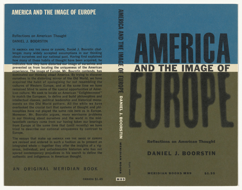 Book cover for "America and the Image of Europe" by Daniel J. Boorstein by Elaine Lustig Cohen