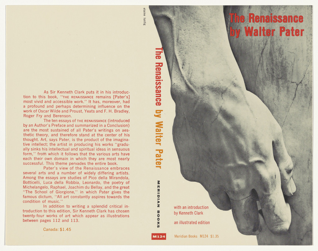Book cover for "The Renaissance" by Walter Pater by Elaine Lustig Cohen