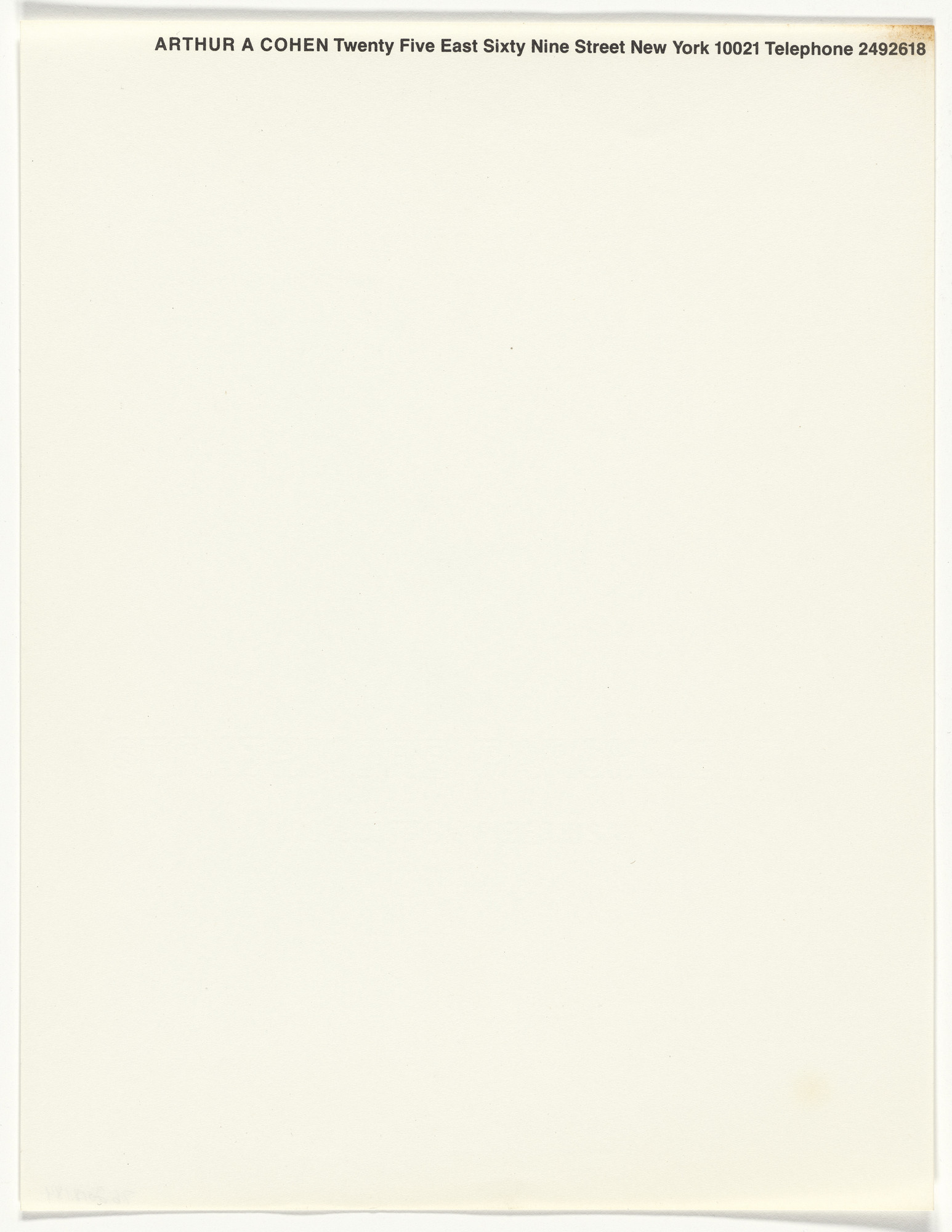 Elaine Lustig Cohen. Arthur A. Cohen stationery