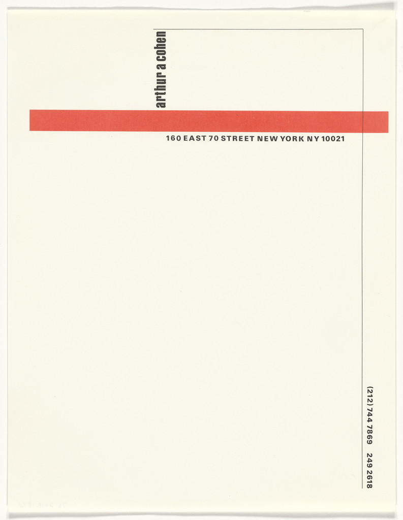Arthur A. Cohen stationery