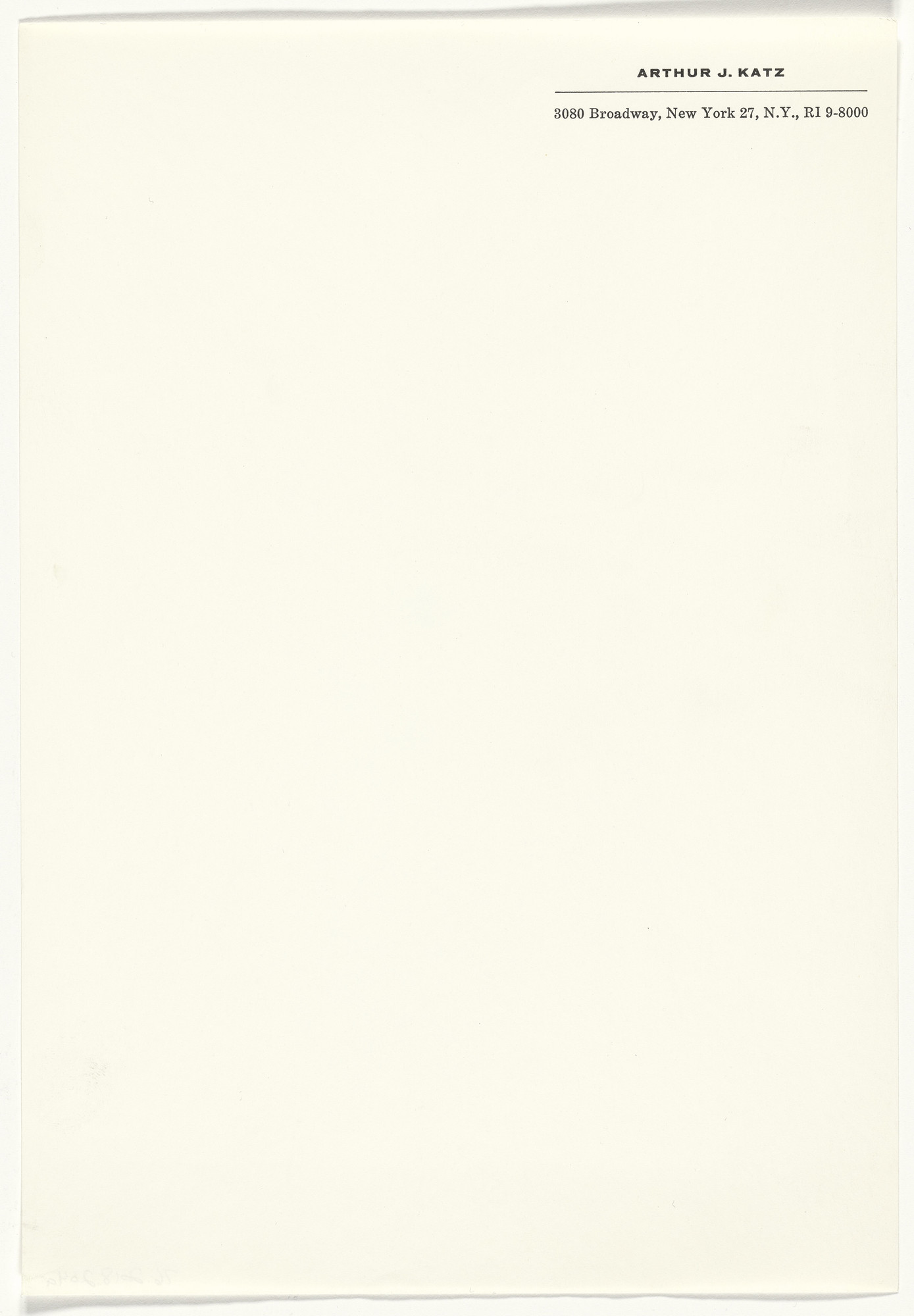 Elaine Lustig Cohen. Arthur J. Katz stationery