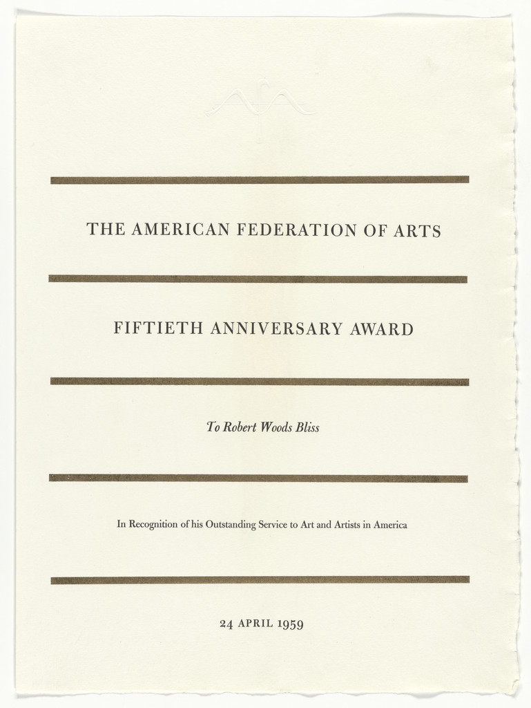 American Federation of Arts Award Certificate by Elaine Lustig Cohen
