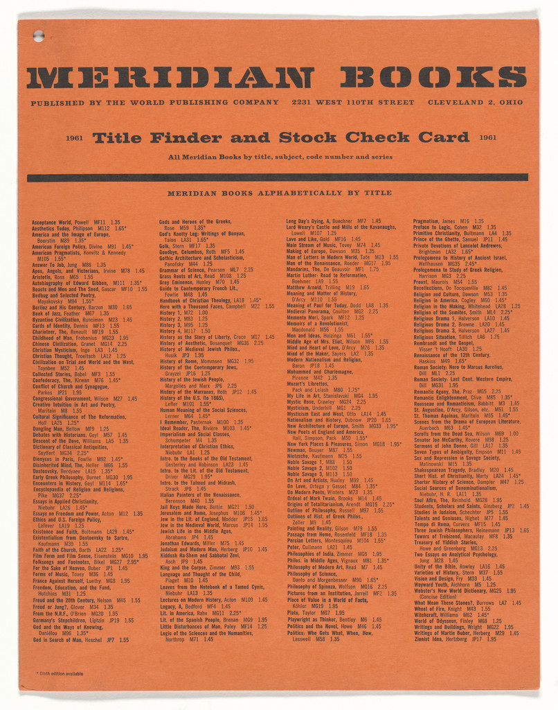 Catalog for Meridian Books