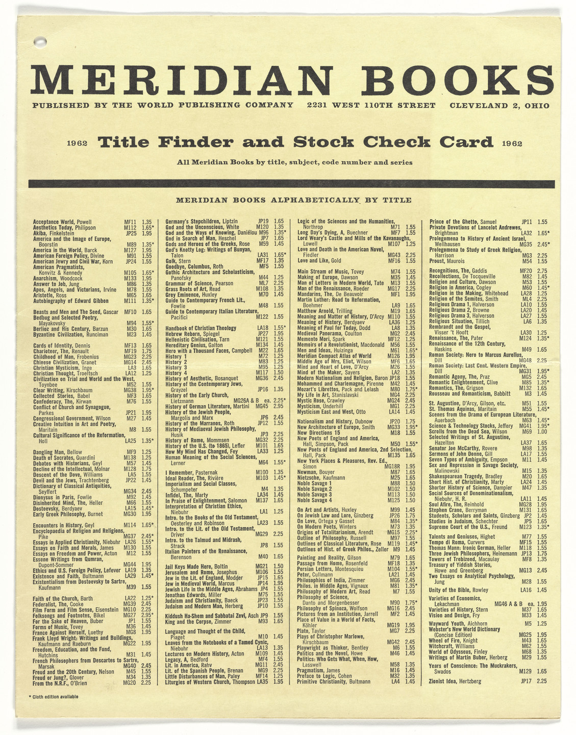 Elaine Lustig Cohen. Catalog for Meridian Books. 19611962 MoMA