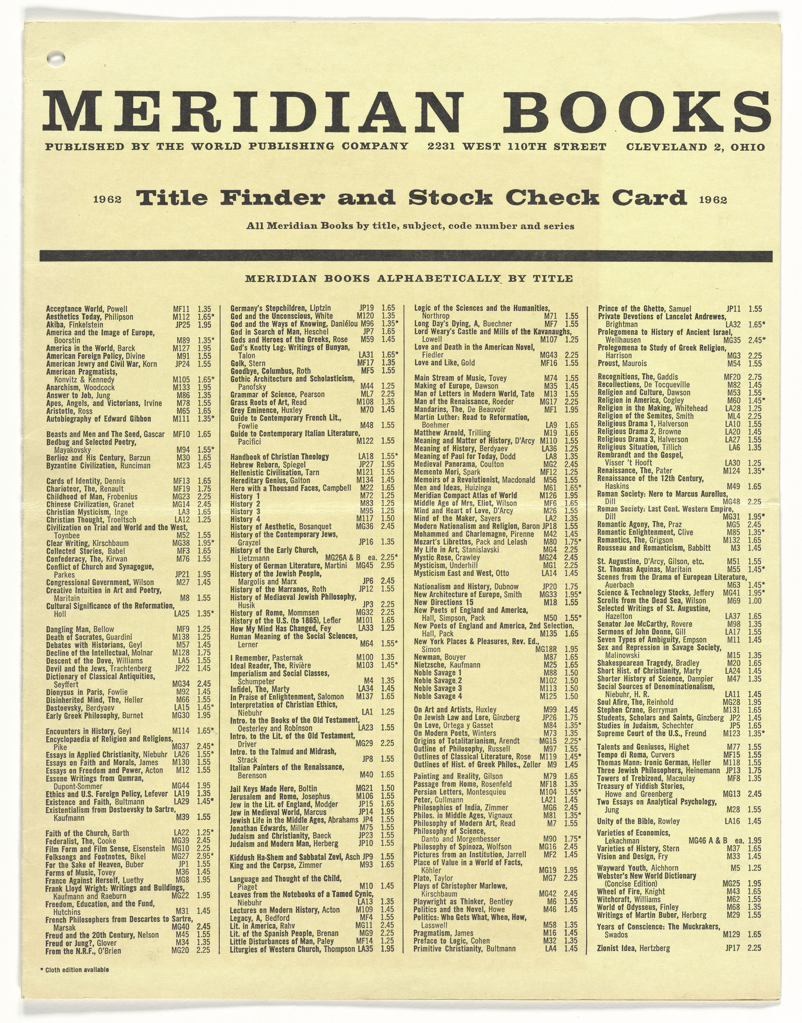 Elaine Lustig Cohen. Catalog for Meridian Books. 19611962 MoMA