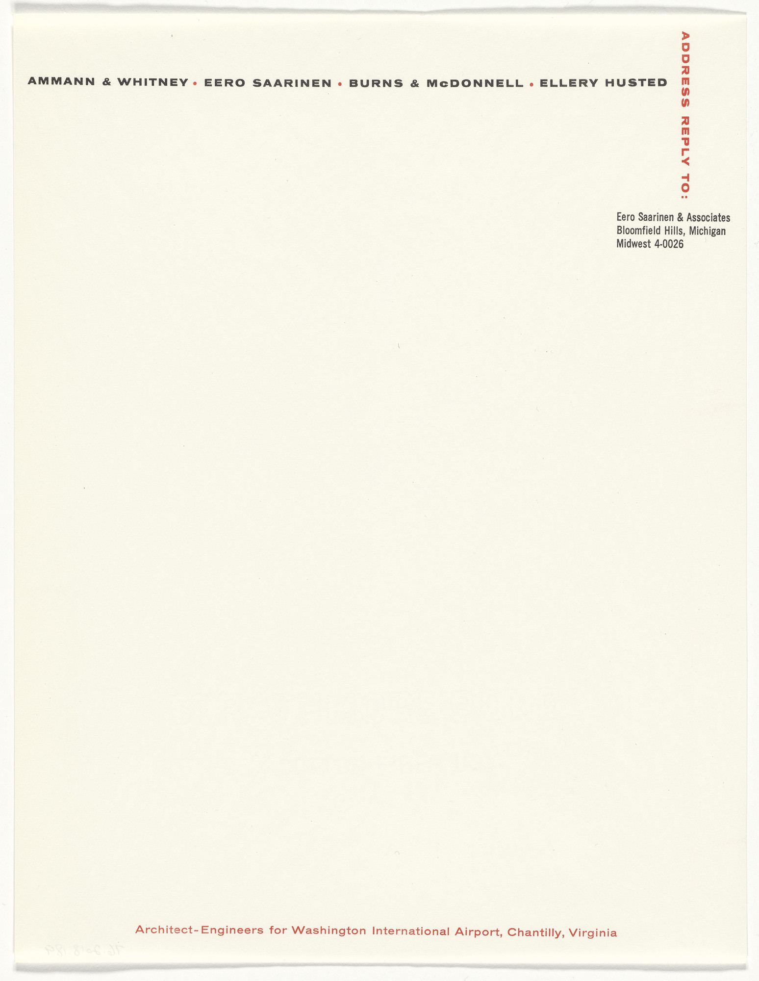 Elaine Lustig Cohen. Eero Saarinen & Associates stationery