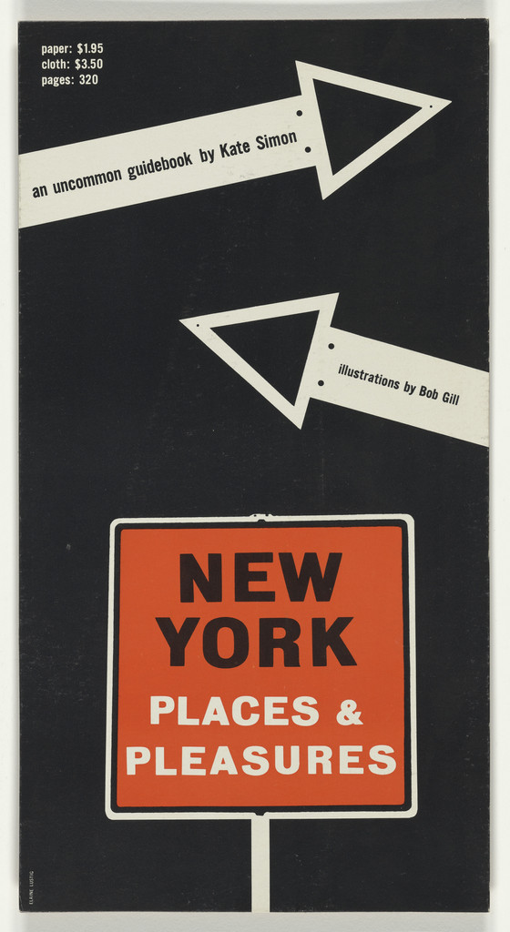 Advertisement stands and book cover for "New York: Places & Pleasures" by Kate Simon by Elaine Lustig Cohen