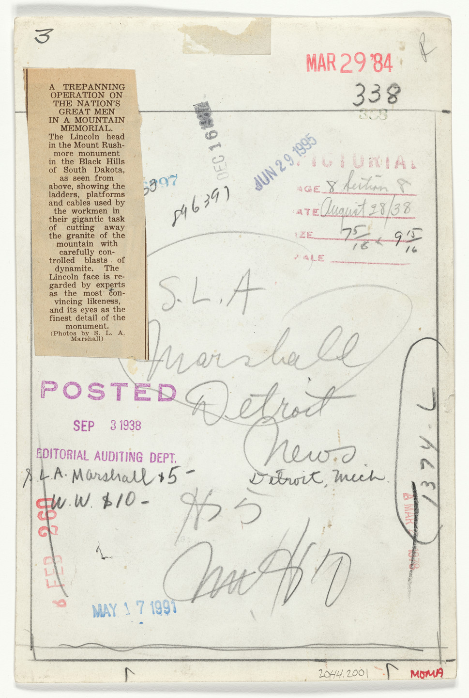 S.L.A. Marshall. &#34;A Trepanning Operation on the Nation&#39;s Great Men in a Mountain Memorial&#34;. 1938