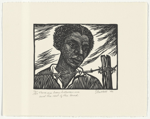 Elizabeth Catlett. There Are Bars Between Me and the Rest of the Land from the series The Black Woman. 1946, printed 1989