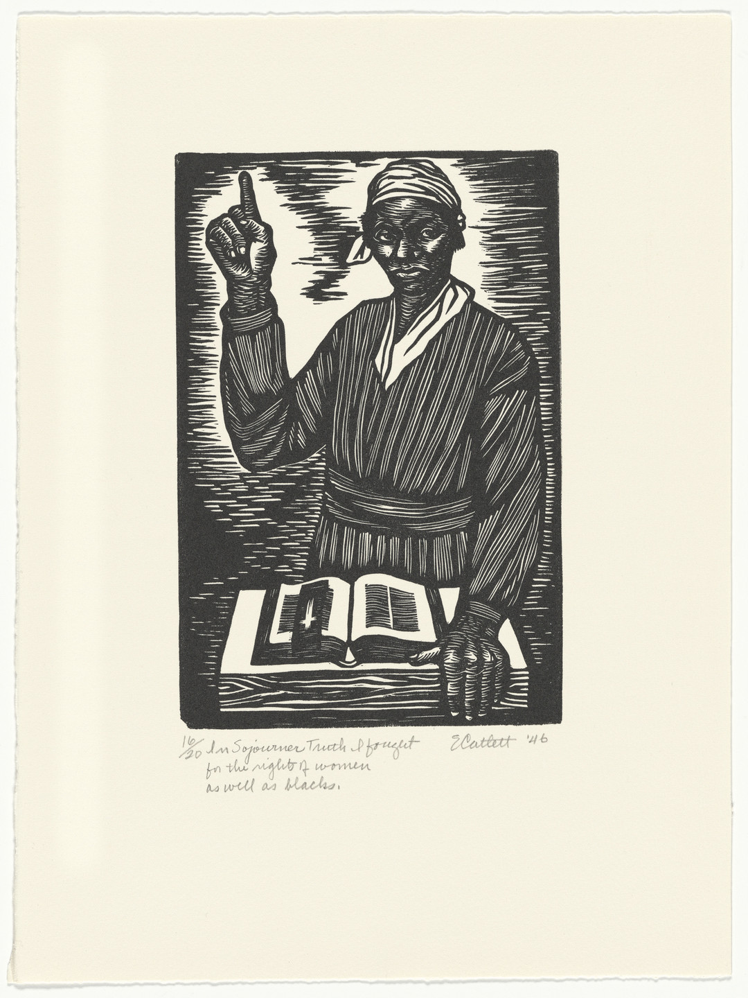 Elizabeth Catlett. In Sojourner Truth I Fought for the Rights of Women as Well as Blacks from the series The Black Woman. 1946, printed 1989