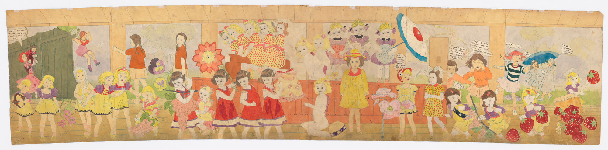 Henry Darger. a) Untitled (Grape shaped damna fruit) b) Untitled (Vines strangling girls). n.d.