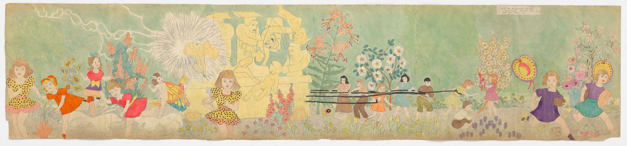 Henry Darger. a) At Jennie Richee the Blengins stay under shelter b) Lightning strikes the crazy outfit again. n.d.