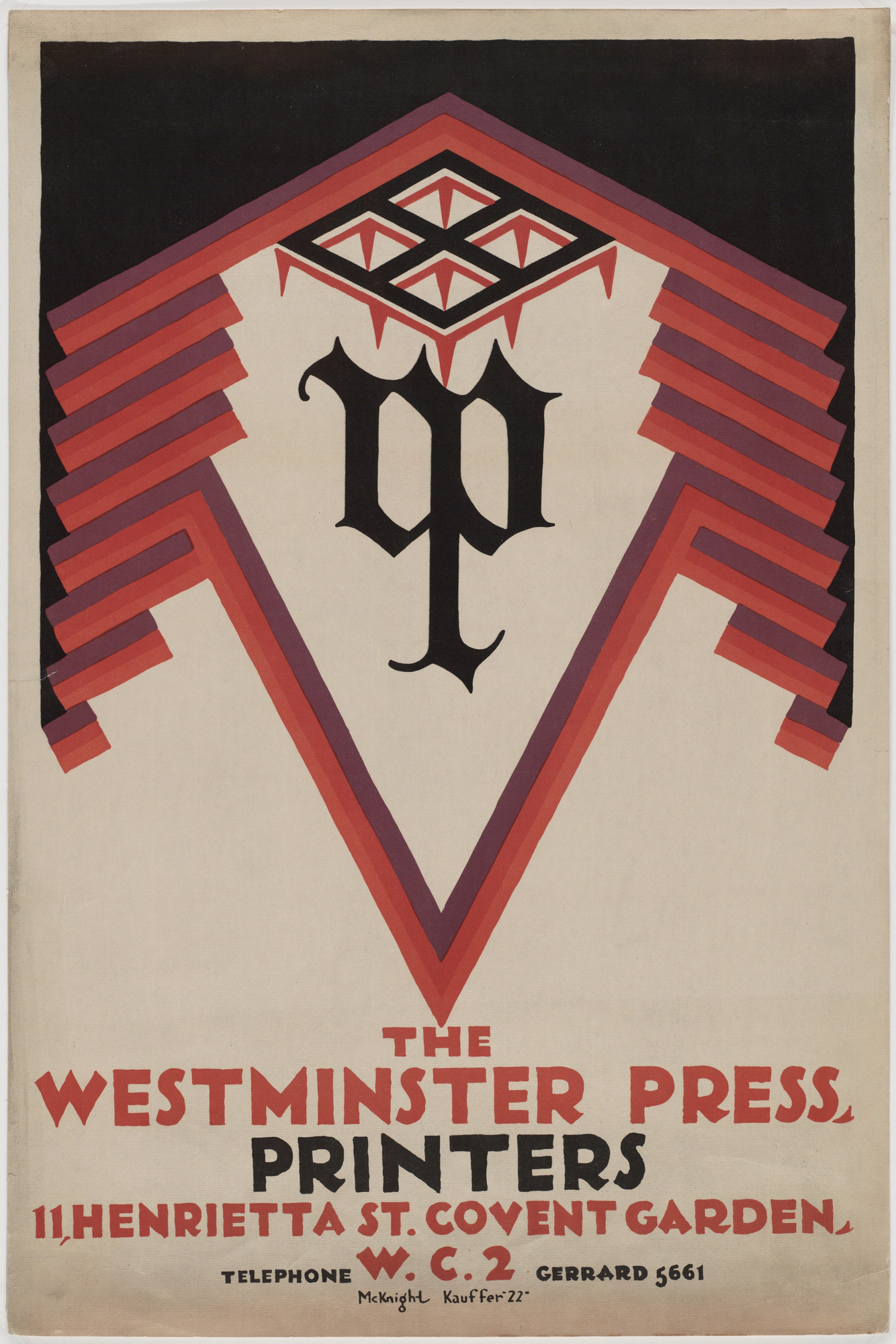 E. McKnight Kauffer. The Westminster Press. Printers, 11 Henretta St. Covent Garden