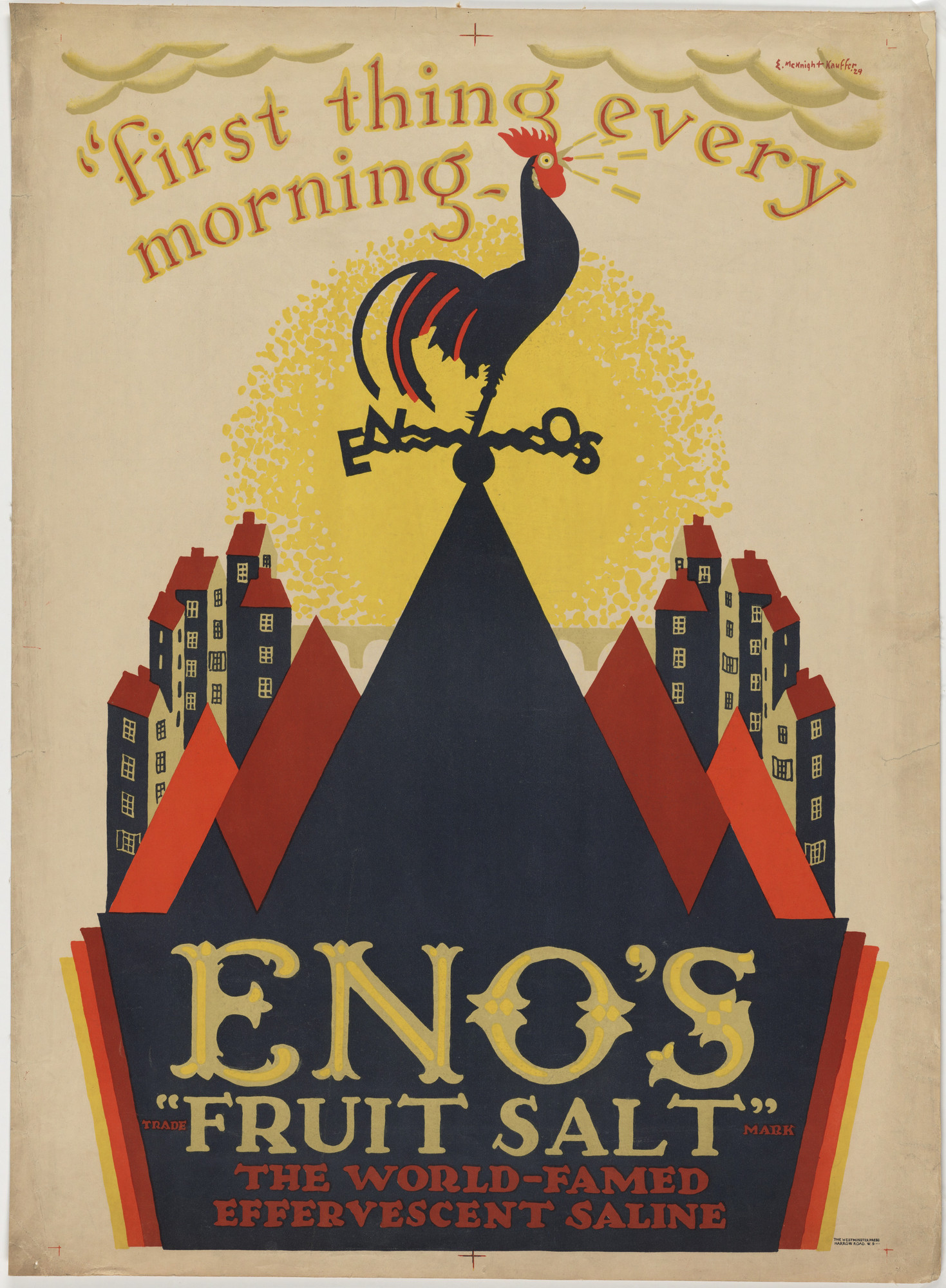E. McKnight Kauffer. "first thing every morning", Eno's "Fruit Salt", The World-Famed Effervescent Saline