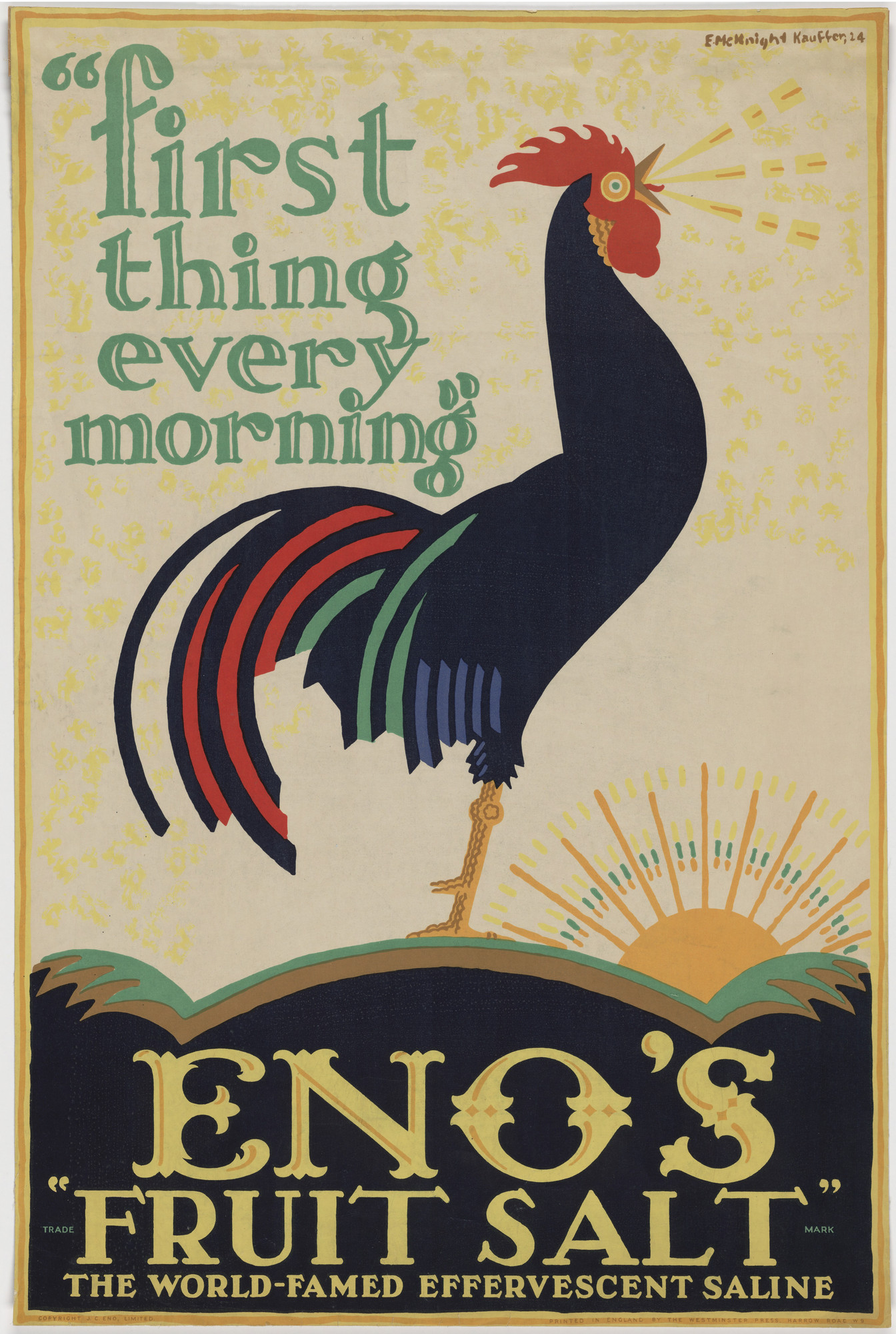 E. McKnight Kauffer. "First Thing Every Morning", Eno's "Fruit Salt", The World-Famed Effervescent Saline
