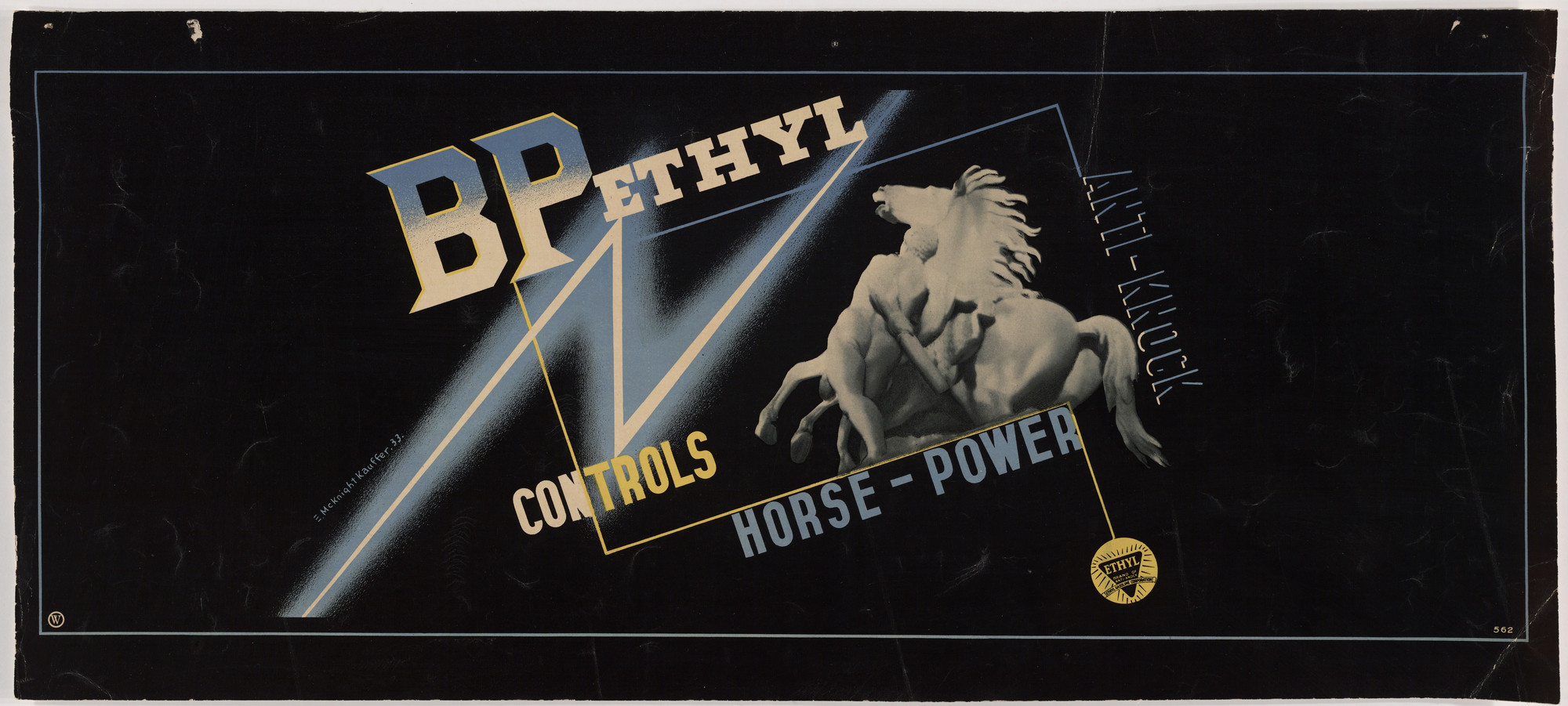 E. McKnight Kauffer. B.P. Ethyl Anti-Knock Controls Horse-Power