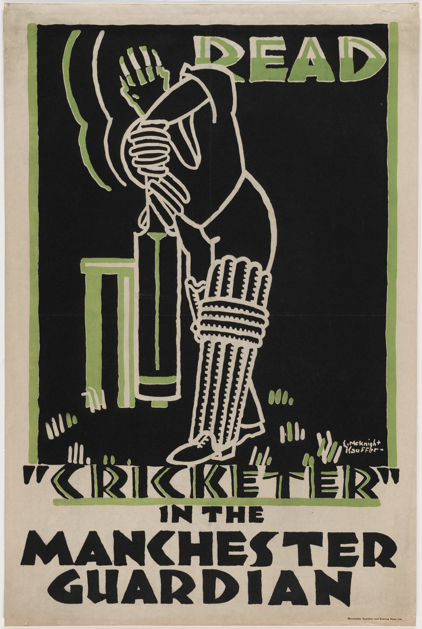E. McKnight Kauffer. Read "Cricketer" in the Manchester Guardian