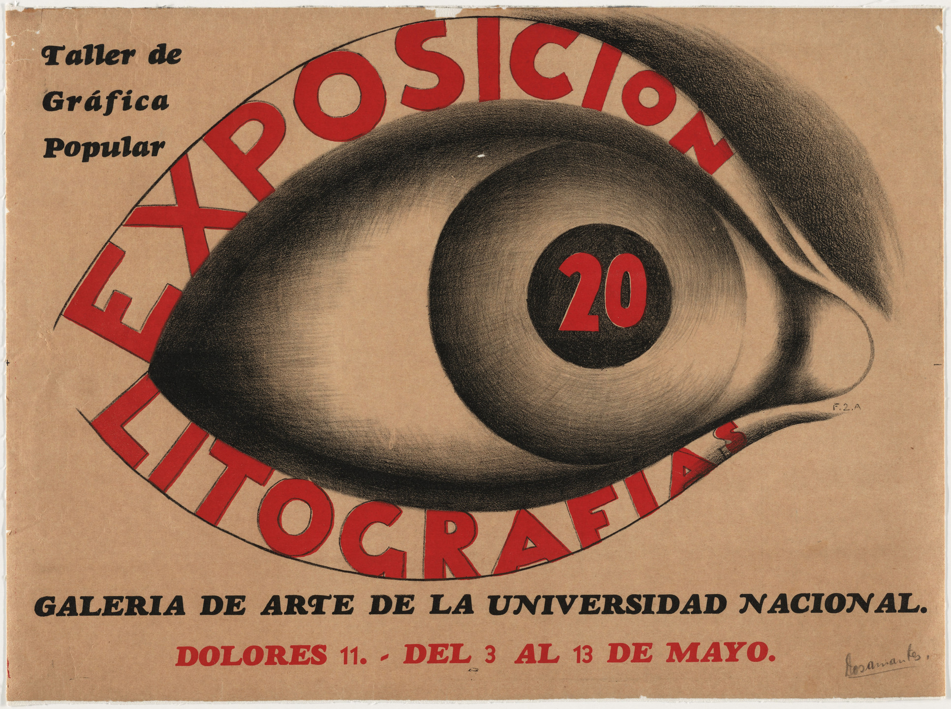 Francisco Dosamantes. Exposicion Litografias, Taller de Gráfica Popular, Galeria de Arte de la Universidad Nacional. c. 1941