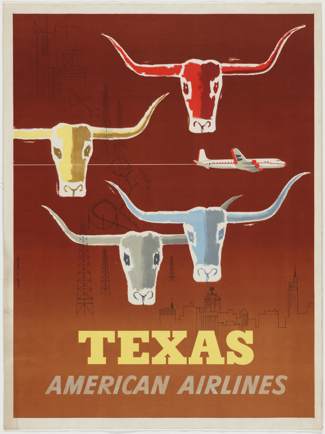 Glanzman-Parker, Joseph Charles Parker, Martin Glanzman. American Airlines To Texas. c. 1953