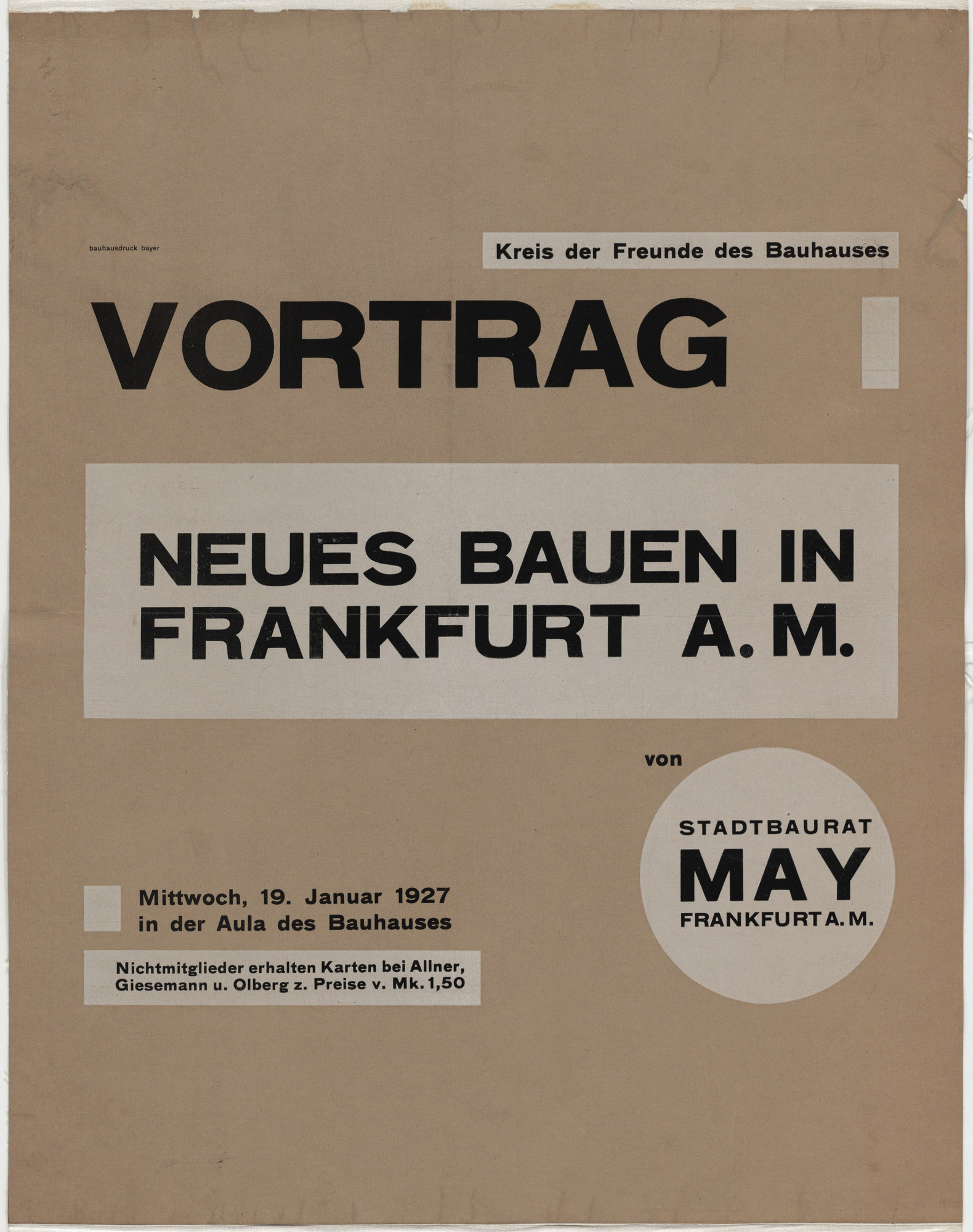 Herbert Bayer. Neues Bauen in Frankfurt a.M (New architecture in Frankfurt am Main) (Poster advertising Ernst May lecture at the Bauhaus, Dessau, Germany)