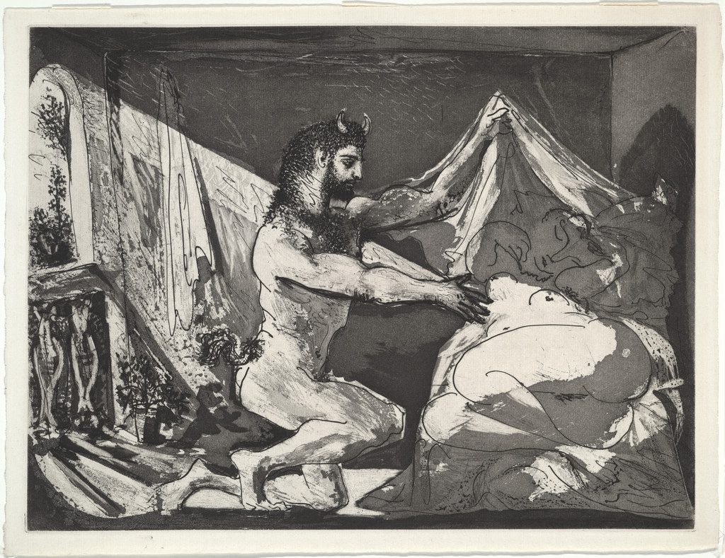 Faun Unveiling a Sleeping Girl (Jupiter and Antiope, after Rembrandt) (Faune dévoilant une dormeuse [Jupiter et Antiope, d'après Rembrandt]) from the Vollard Suite (Suite Vollard)