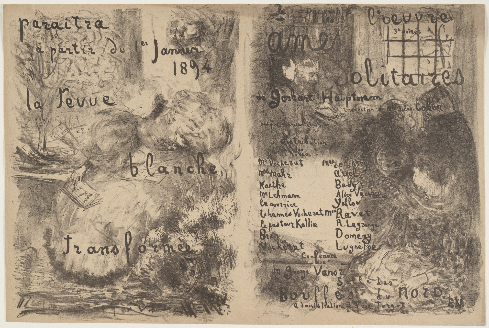 Édouard Vuillard. Program for Âmes Solitaires. December 1893