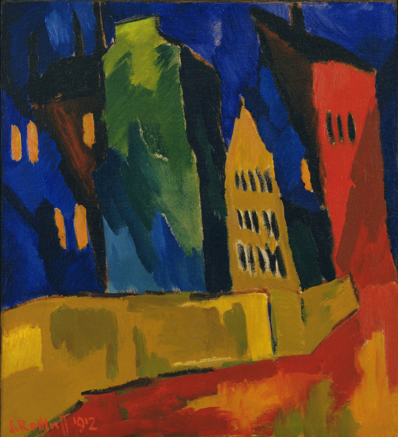 Karl Schmidt-Rottluff. Houses at Night. 1912