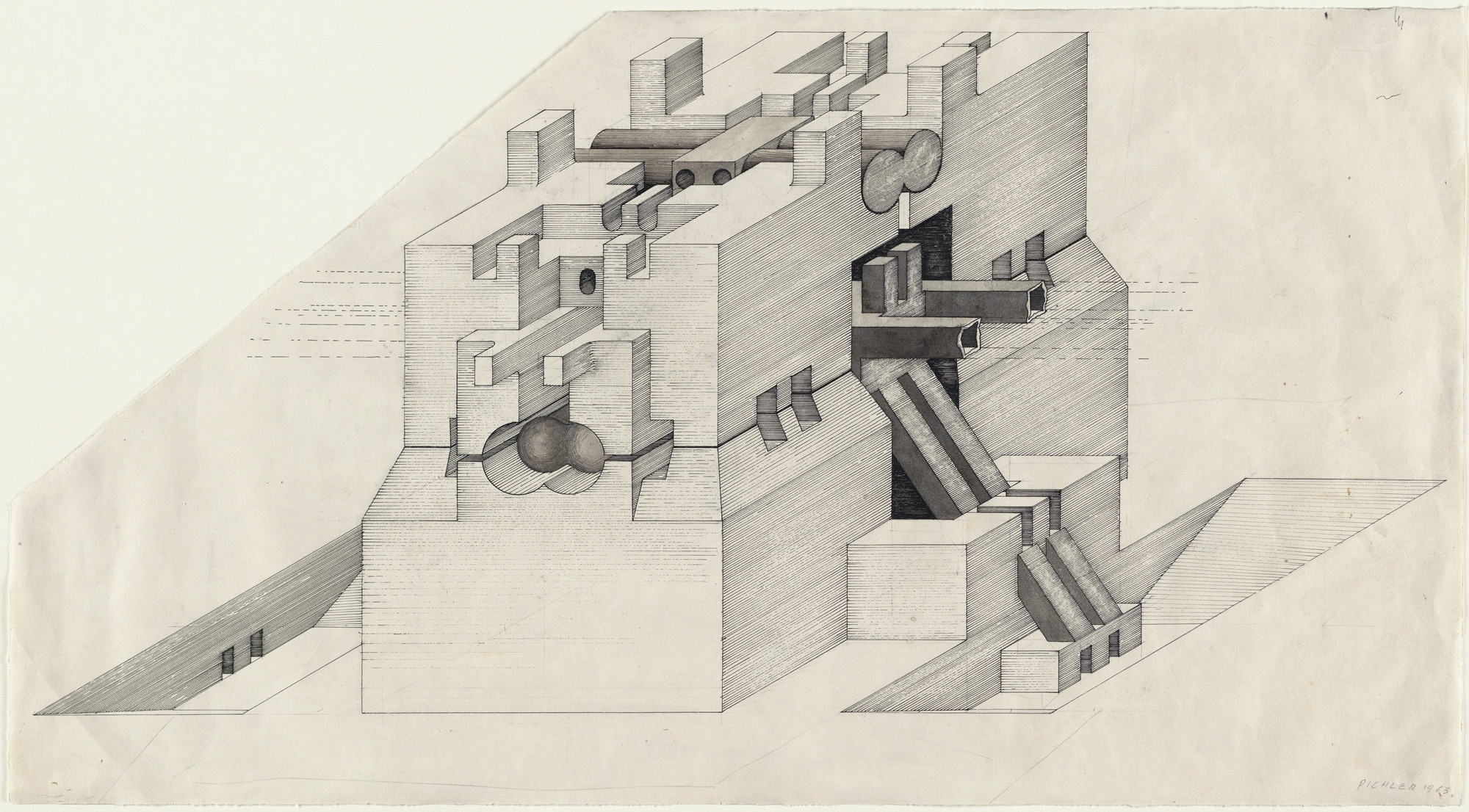 Walter Pichler. Underground Building, project (Isometric). 1963