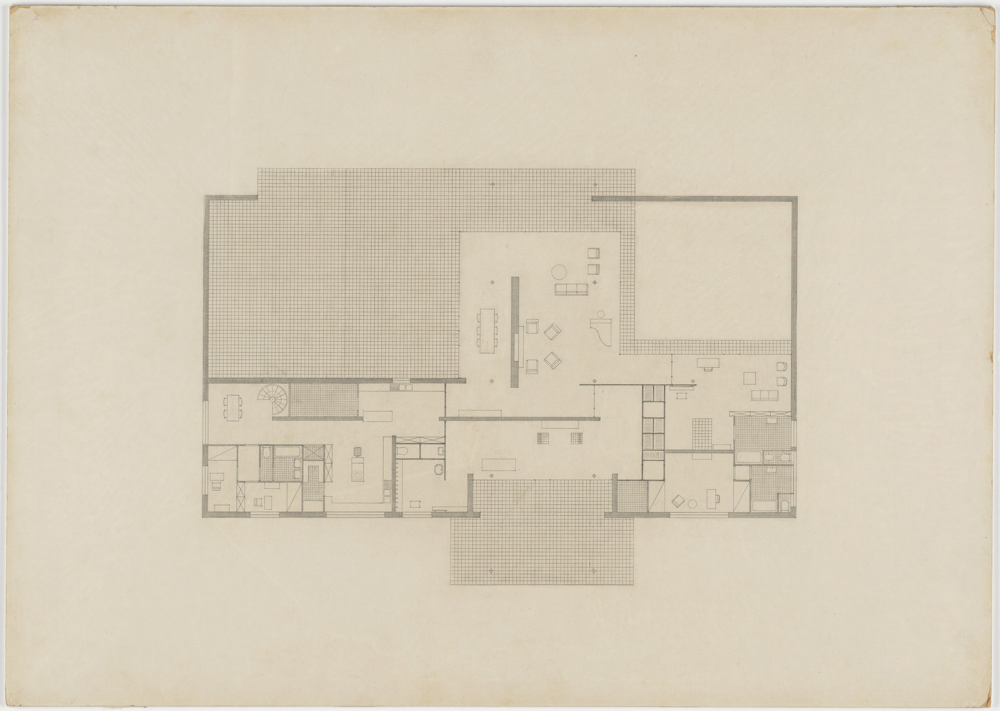 Ludwig Mies van der Rohe. Hubbe House Project, Magdeburg, Germany (Floor plan with furniture placement [final version]). 1934–1935