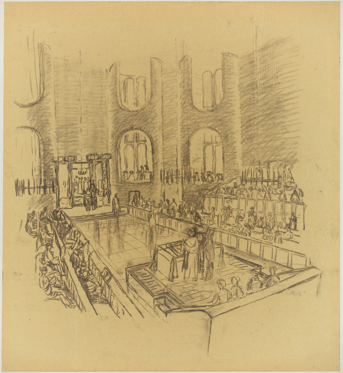 Louis I. Kahn. Mikveh Israel Synagogue project, Philadelphia, Pennsylvania, (Interior perspective). 1963