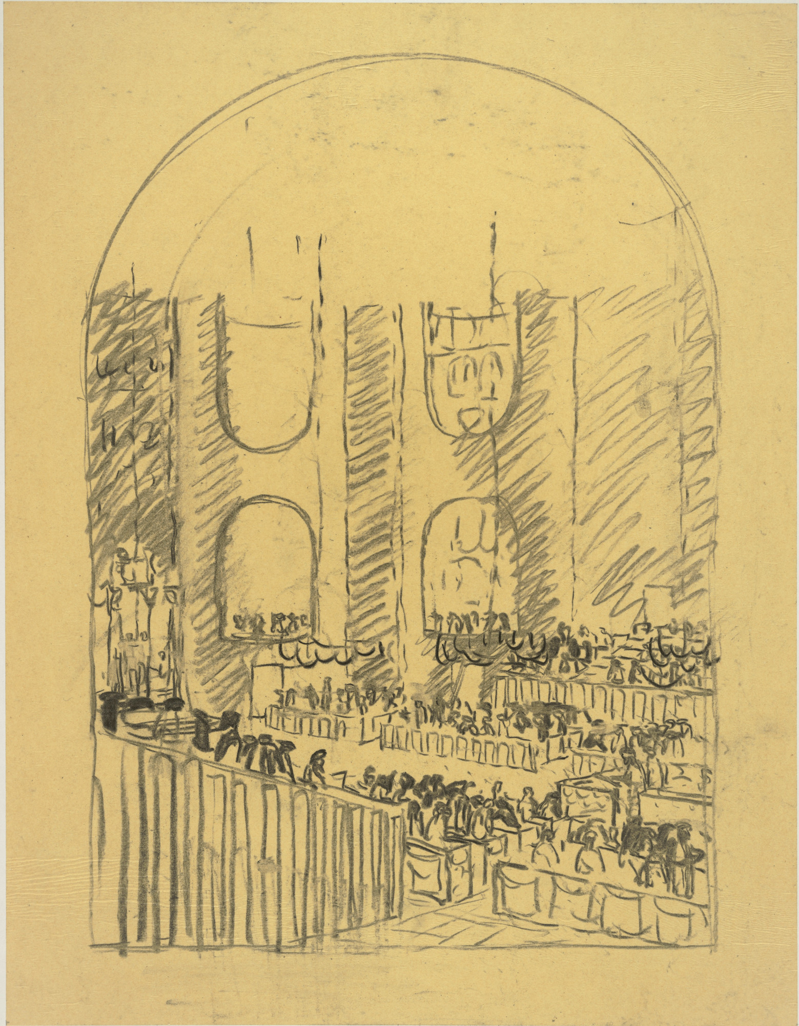 Louis I. Kahn. Mikveh Israel Synagogue, project, Philadelphia, Pennsylvania, Interior perspective