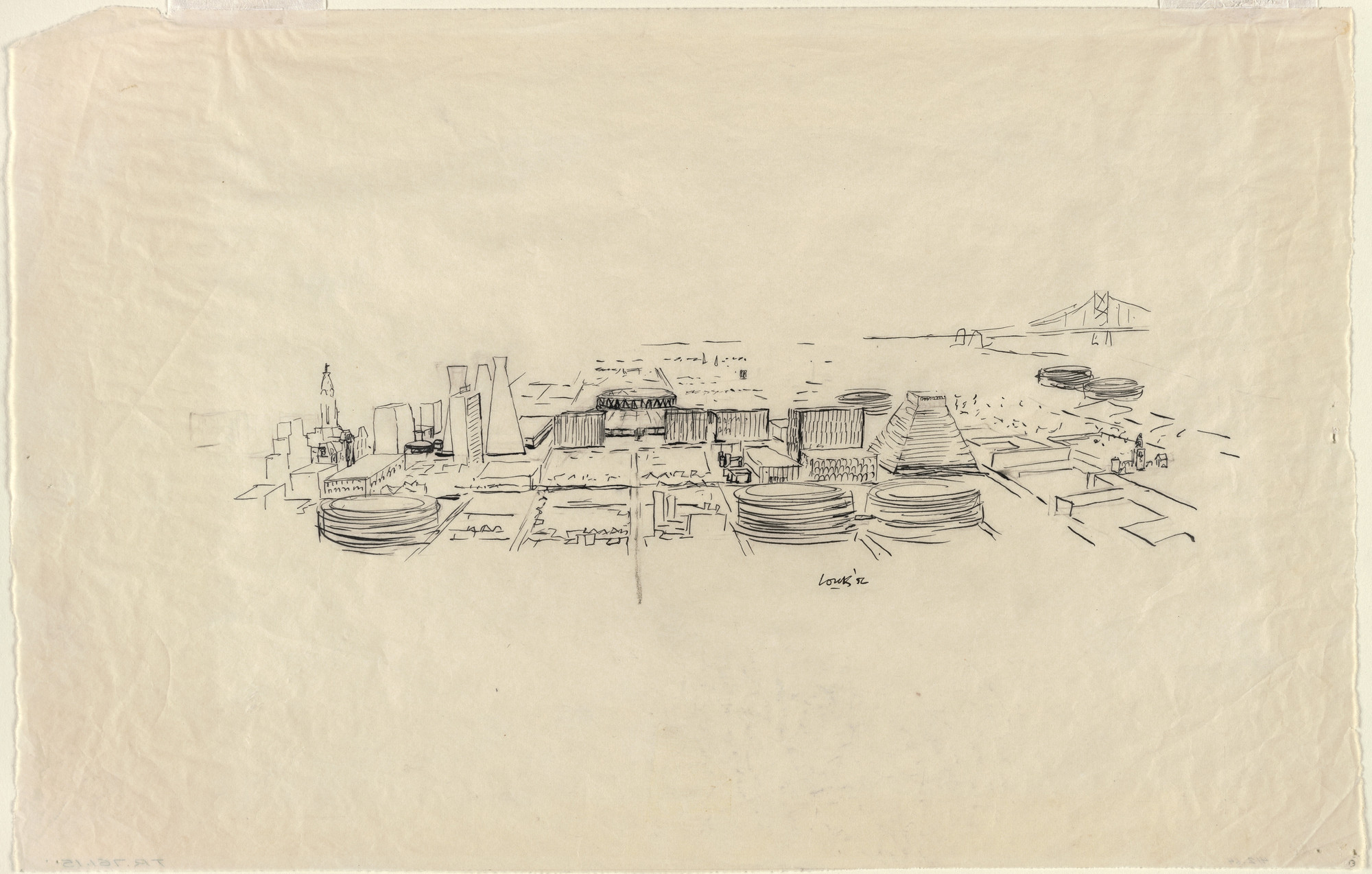 Louis I. Kahn. Civic Center Studies, project, Philadelphia, Pennsylvania, Aerial perspective. 1956