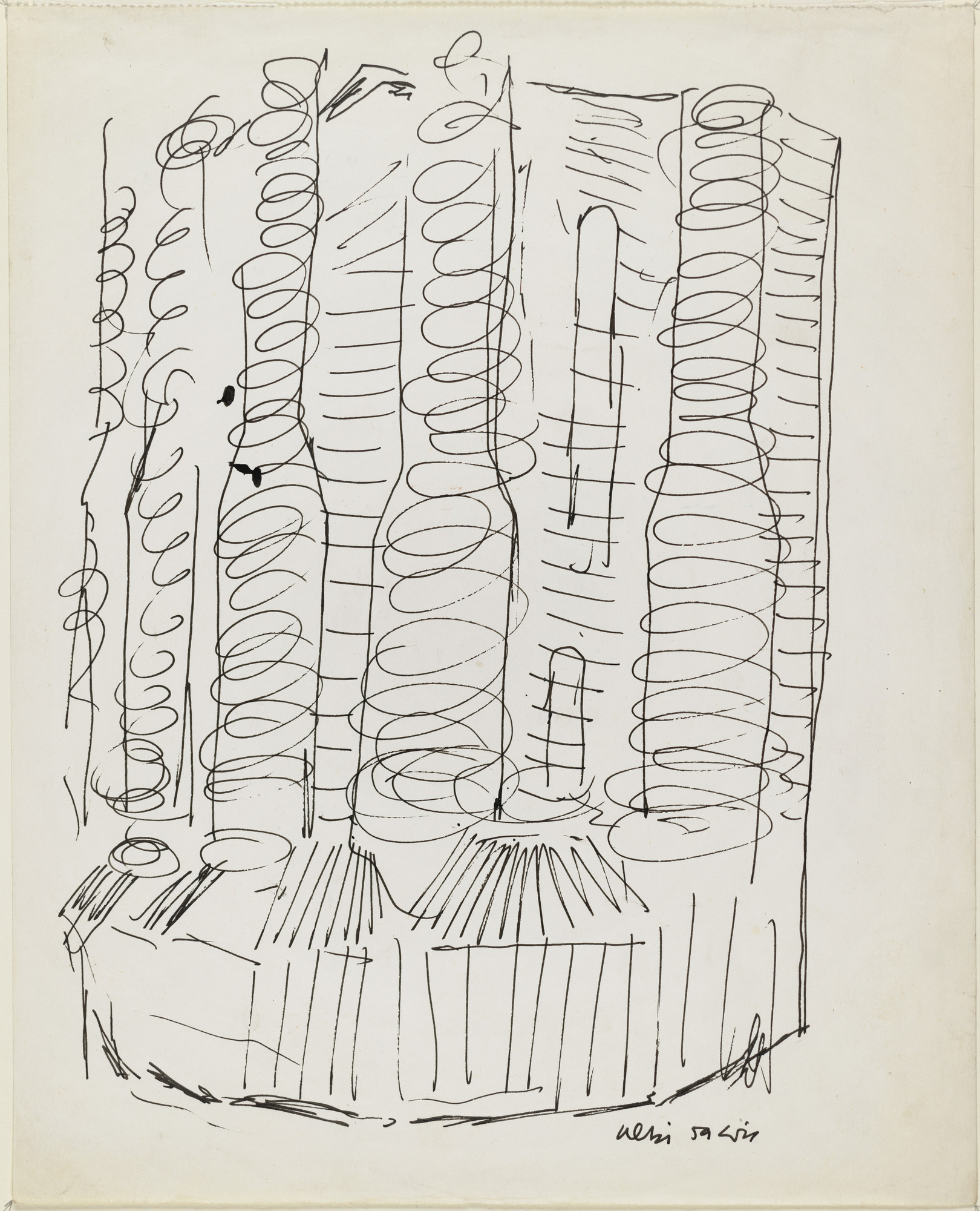 Louis I. Kahn. Travel Sketch for Sainte Cécile Cathedral, Albi, France, Exterior perspective