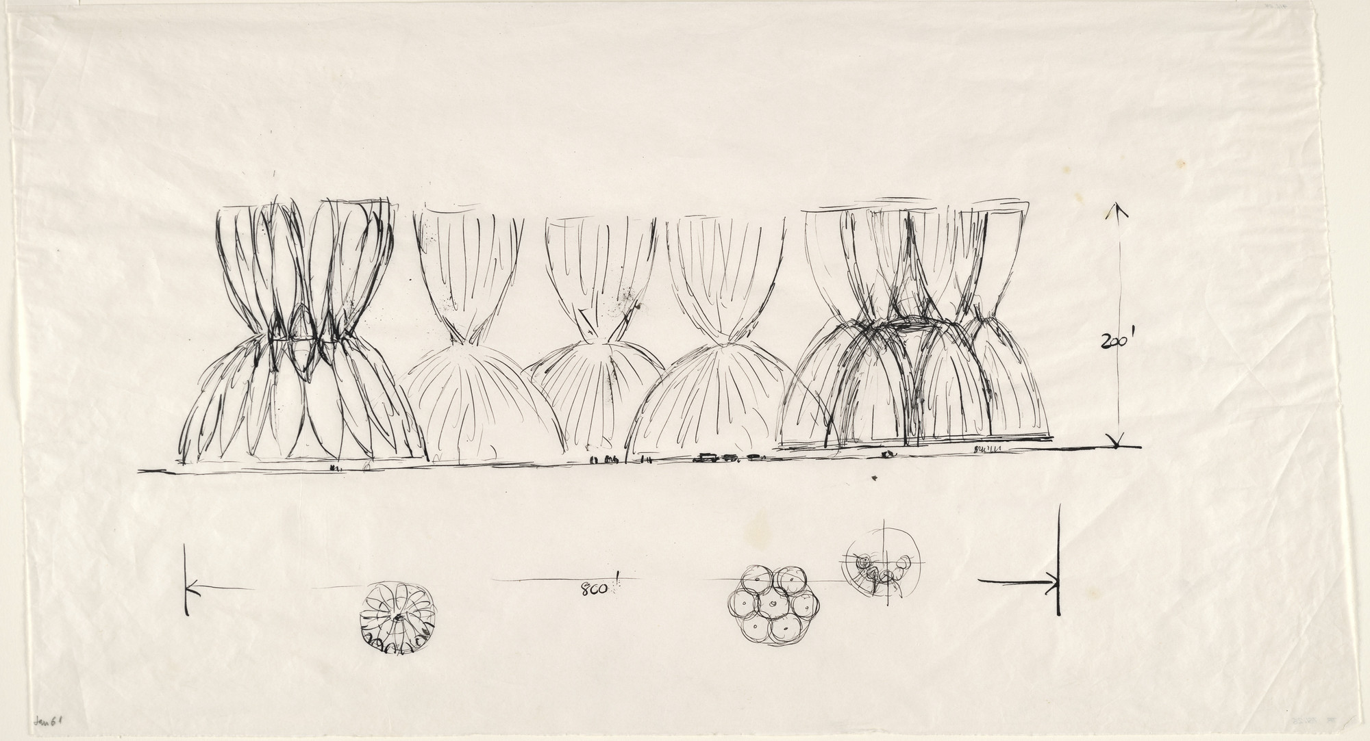 Louis I. Kahn. General Motors Exhibit, 1964 World's Fair, project, New York (Queens), New York, Elevation and plans