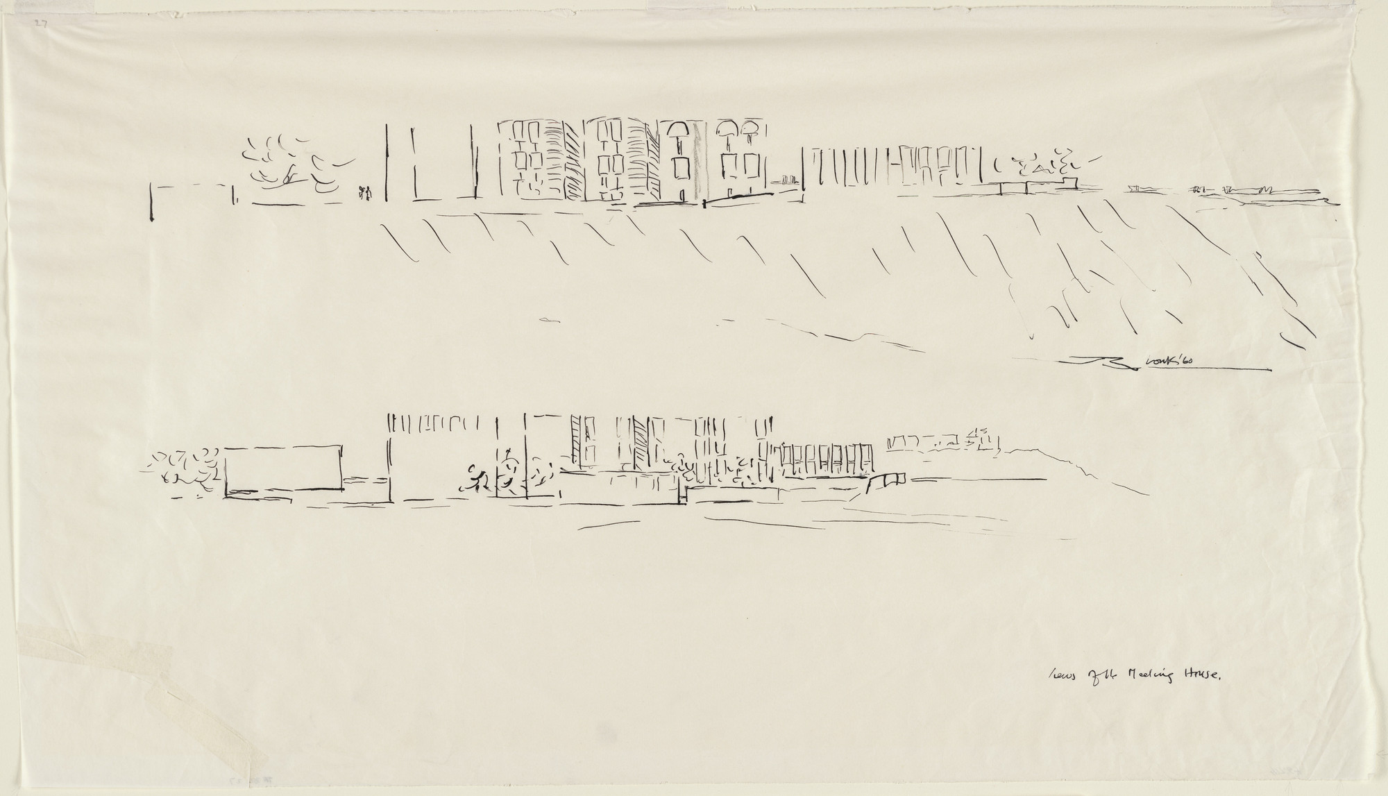 Louis I. Kahn. Salk Institute for Biological Studies (laboratory, meeting house, and housing), La Jolla, California (Two elevations of meeting house)