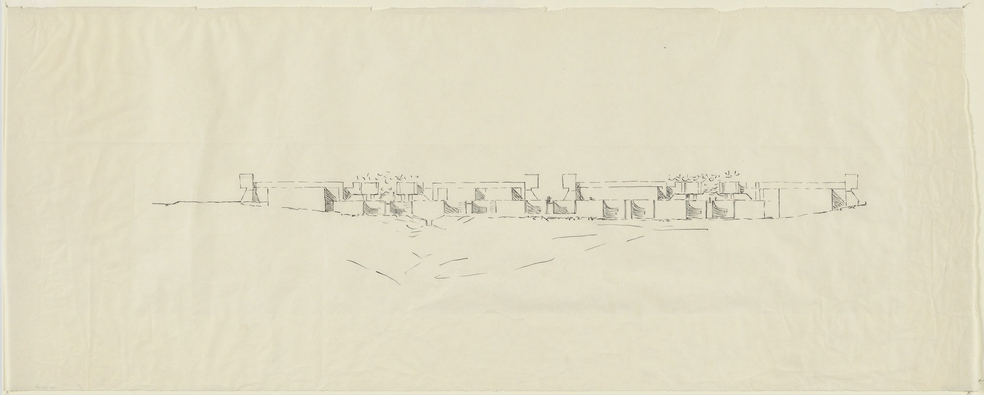 Louis I. Kahn. Salk Institute for Biological Studies (laboratory, meeting house, and housing), La Jolla, California, (Elevation of laboratory)