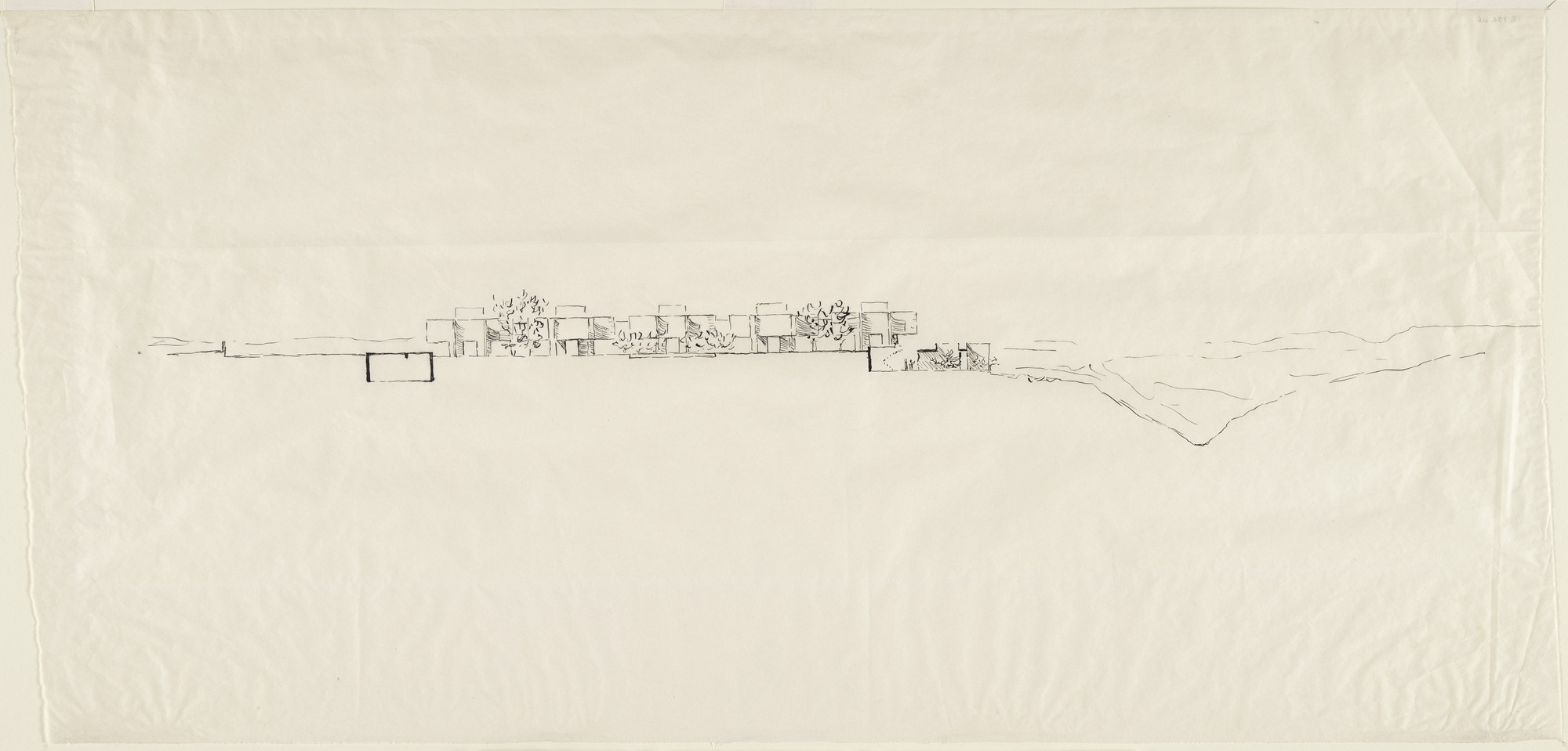 Louis I. Kahn. Salk Institute for Biological Studies (laboratory, meeting house, and housing), La Jolla, California (Elevation of laboratory)