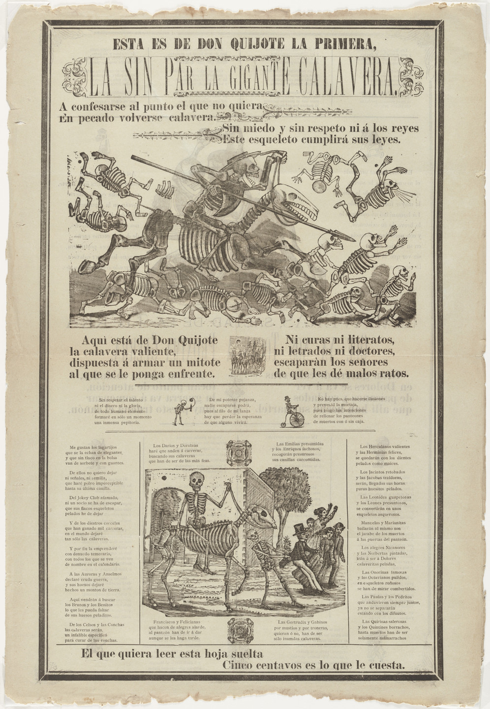 José Guadalupe Posada, Manuel Manilla. This is About Don Quixote the First, the Matchless, the Giant Calavera(Esta es de Don Quijote la primera, la sin par la gigante calavera). after 1891