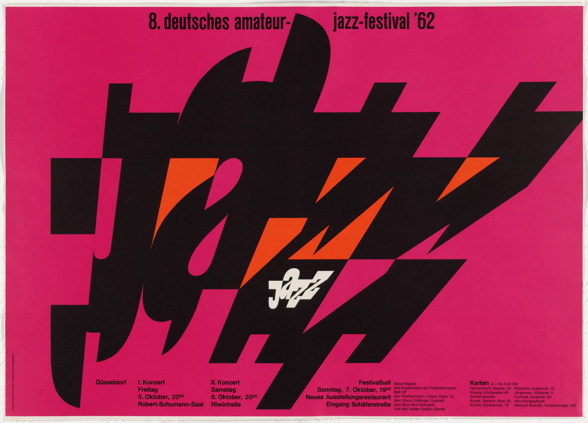 Wolf Zimmerman. Jazz 8 (Poster for the 8th German Amateur Jazz Festival held in Dusseldorf, Germany). 1962