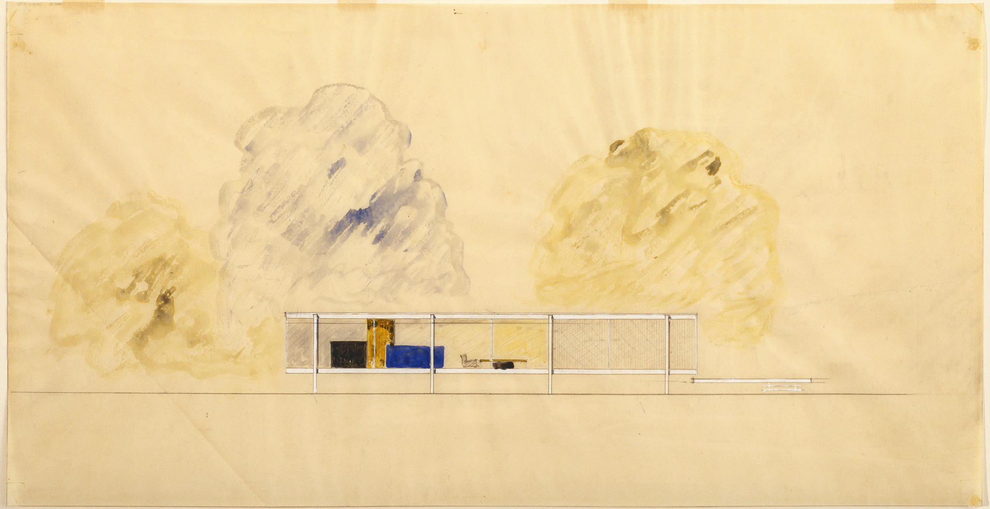 Ludwig Mies van der Rohe. Farnsworth House, Plano, Illinois (Elevation). 1945