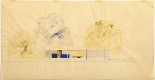 Ludwig Mies van der Rohe. Farnsworth House, Plano, Illinois (Elevation). 1945